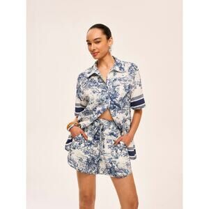 Commense Printed Contrast Trim Shorts Set Blue Size L